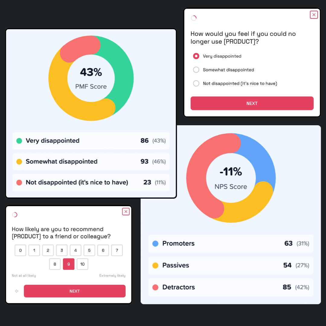 NPS and PMF survey tool with user segmentation